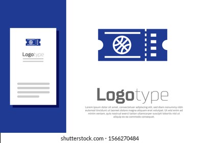 Blue Basketball game ticket icon isolated on white background. Logo design template element. Vector Illustration