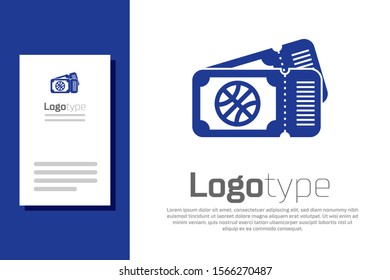 Blue Basketball game ticket icon isolated on white background. Logo design template element. Vector Illustration