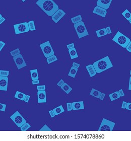 Blue Basketball game ticket icon isolated seamless pattern on blue background.  Vector Illustration