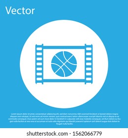 Blue Basketball game video icon isolated on blue background. White circle button. Vector Illustration