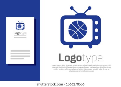 Blue Basketball match on tv program icon isolated on white background. Logo design template element. Vector Illustration