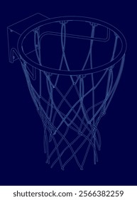 Blue basketball net with a blue rim. The net is made of a blue mesh