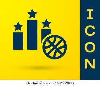 Blue Basketball over sports winner podium icon isolated on yellow background.  Vector Illustration