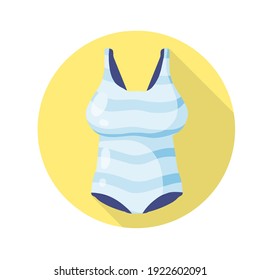 Blue bathing suit. Women beachwear. Modern fashionable One-piece swimsuit for swimming and sports. Flat cartoon icon