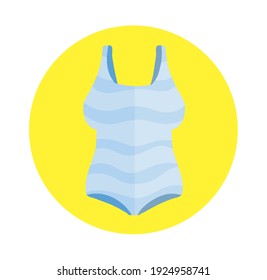 Blue bathing suit. Women beachwear. Modern fashionable One-piece swimsuit for swimming and sports. Flat cartoon icon