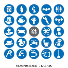 Blue Bathroom Icons Set, eps vector illustration