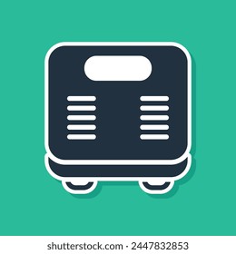 Blue Bathroom scales icon isolated on green background. Weight measure Equipment. Weight Scale fitness sport concept.  Vector