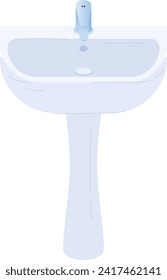 Blue bathroom sink with modern design. Clean and simple washbasin with faucet, vector illustration. Home interior and hygiene concept vector illustration.