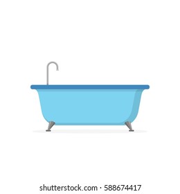 Blue Bathtub isolated on white background. Bath time in flat style vector illustration