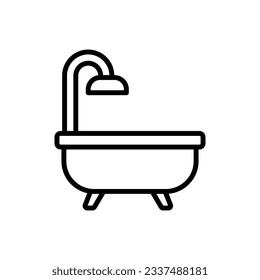 Blue Bathtub Outline Icon Vector Illustration