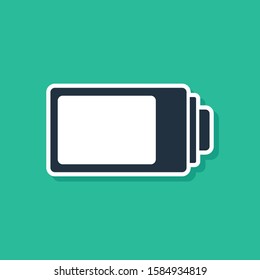 Blue Battery charge level indicator icon isolated on green background.  Vector Illustration