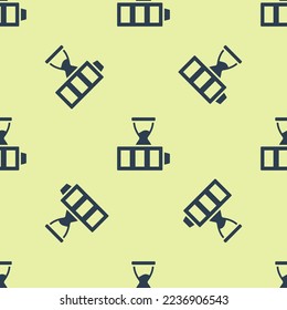 Blue Battery charge level indicator icon isolated seamless pattern on yellow background.  Vector