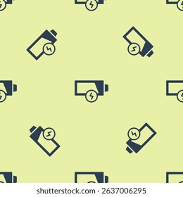 Blue Battery charge level indicator icon isolated seamless pattern on yellow background.  Vector