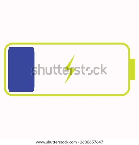 Blue battery charging indicator, full charged battery icon flat design drawing style representing battery power status, used in digital devices to display remaining battery life, charging status