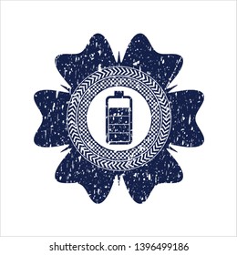 Blue battery icon inside distress grunge stamp
