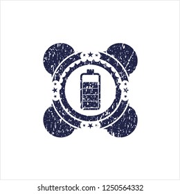 Blue battery icon inside distressed rubber stamp