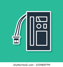 Blue Battery icon isolated on green background. Accumulator battery energy power and electricity accumulator battery.  Vector Illustration