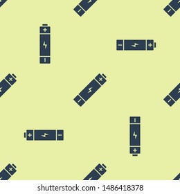 Blue Battery icon isolated seamless pattern on yellow background. Lightning bolt symbol.  Vector Illustration