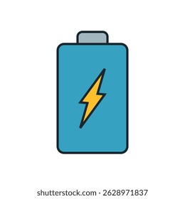 Blue battery icon with yellow lightning bolt in flat minimalist vector style