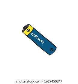 Blue battery on a white background. Caring for nature. Sorting garbage. Hazardous waste. Environmental pollution. Element for electronic device.