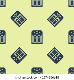 Blue Battery in pack icon isolated seamless pattern on yellow background. Lightning bolt symbol.  Vector Illustration