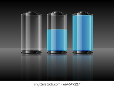 Blue battery vector illustration on gradient grey background