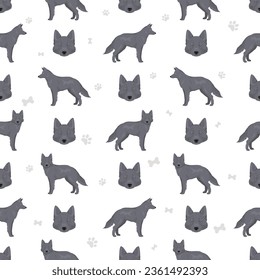 Blue Bay Shepherd seamless pattern. Blue Shepherd wolf dog mix. Different coat colors set.  Vector illustration