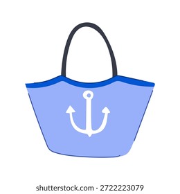 Blaue Strandtasche mit dunklen Griffen und weißer Ankergrafik, perfekt für Sommerferien, Seereisen, Segelabenteuer und lässigen Küstenstyling und Freizeitausflüge