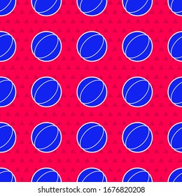 Blue Beach ball icon isolated seamless pattern on red background.  Vector Illustration