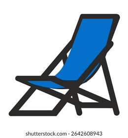 Blue beach chair resting on white backdrop conveys relaxation