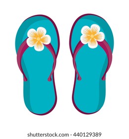 blue beach flip flops with white flowe over isolated background,vector illustration