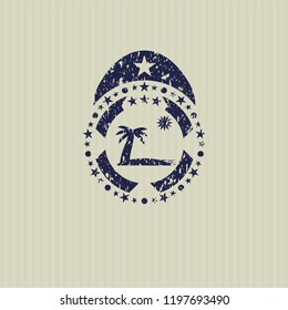 Blue beach icon inside grunge stamp