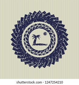 Blue beach icon inside rubber seal with grunge texture