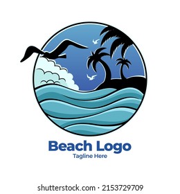 Blue beach logo in circular style