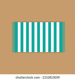 blue beach towel on a sand background with long shadow. Vector illustration