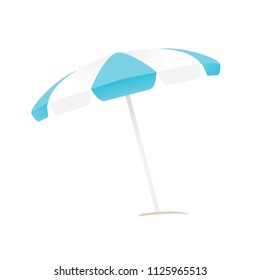 Blue Beach Umbrella, Striped Umbrella, Beach Day, Umbrella Icon, Shade, Parasol Icon, Ocean Striped Umbrella Vector Icon Symbol Illustration