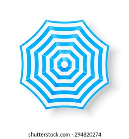 Blue beach umbrella. Top view