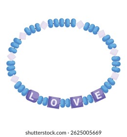 Blue beads bracelet forming a circle with the word love written on it