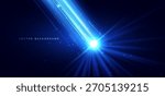 Blue beam diagonal with lighting effect sparkling on dark background. Techology hi speed concept. Vector illustration