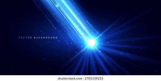 Blue beam diagonal with lighting effect sparkling on dark background. Techology hi speed concept. Vector illustration