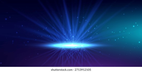 Haz azul diagonal con efecto de iluminación brillante sobre fondo oscuro. Tecnología concepto de alta velocidad. Ilustración vectorial