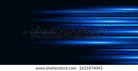 Blue beam horizontal moving fast lines on dark background.  High speed motion moving concept. Vector illustration
