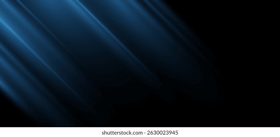 Efeito de vigas azuis isolado no fundo preto. Raios de queda abstratos ou fundo de brilho. Ilustração vetorial