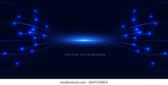 Blue beams wave lines on dark blue background. Technology futuristics background. Vector illustration