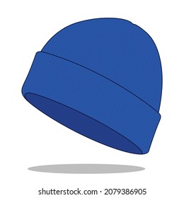 Blue Beanie Hat Template On White Background, Vector File