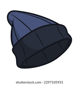 Blue Beanie Hat for Winter. New Year Icon Vector Illustration