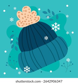 Gorro azul com pom pom. Ilustração vetorial