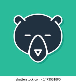 Blue Bear head icon isolated on green background.  Vector Illustration