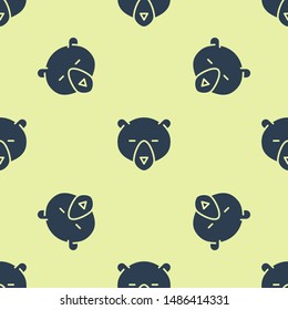 Blue Bear head icon isolated seamless pattern on yellow background.  Vector Illustration