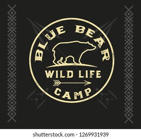 Blue Bear. Wild Life Camp logo. Original handmade typeface. Stylish font and logo to create prints and posters.